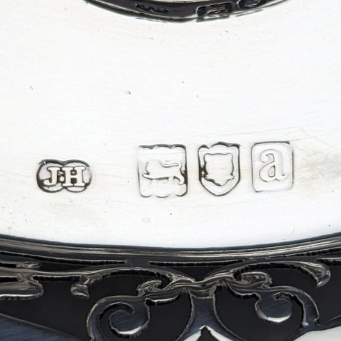 1896 British Antique Sterling Silver Inkwell and Saucer Set Sibray, Hall